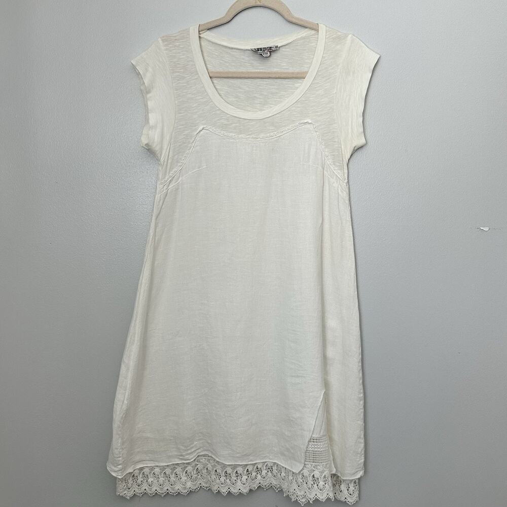 Luainia Womens  Lace and Cotton T-shirt Dress Made in Italy. Size XS 100% Linen
